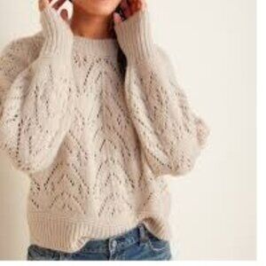 Old Navy Cozy Pointelle-Knit Crew-Neck Sweater Long Blouson Sleeves SZ:Med Tall